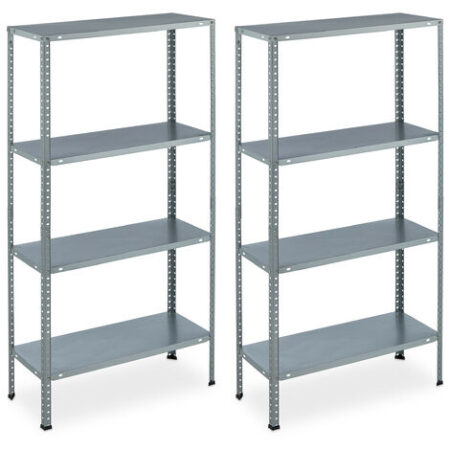 2x Scaffale in Metallo Zincato, Capacità di 160 kg, HLP: 145x75,5x30 cm, 4 Ripiani, Acciaio, Cantina, Argento