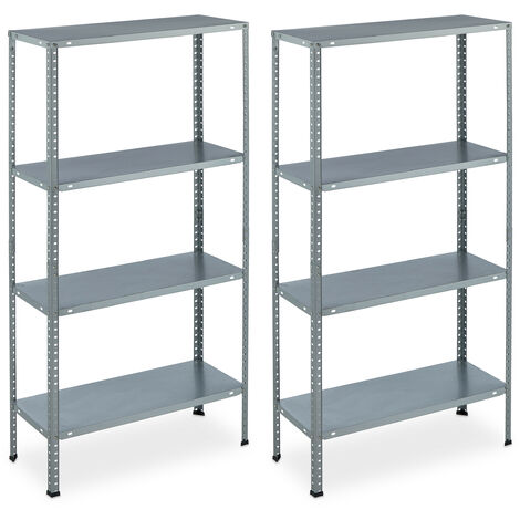 2x Scaffale in Metallo Zincato, Capacità di 160 kg, HLP: 145x75,5x30 cm, 4 Ripiani, Acciaio, Cantina, Argento