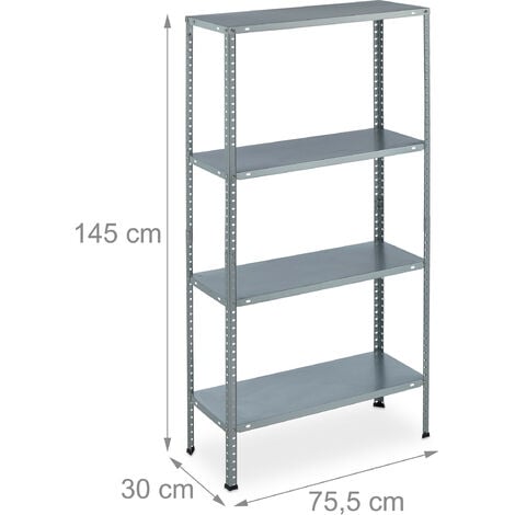 2x Scaffale in Metallo Zincato, Capacità di 160 kg, HLP: 145x75,5x30 cm, 4 Ripiani, Acciaio, Cantina, Argento