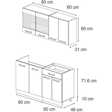 Cucina completa R-Line, Bordeaux lucido/antracite, 140 cm senza piano di lavoro, Vicco