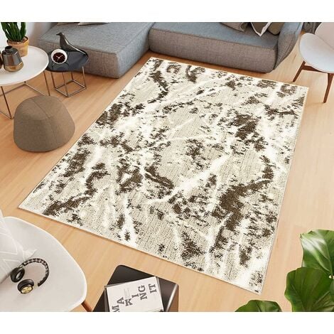 Tappeto Salotto Bagno Effetto Marmo Arredo Camera Scendiletto Pelo Corto Beige - 60x100 cm