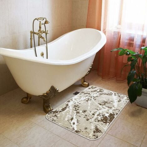 Tappeto Salotto Bagno Effetto Marmo Arredo Camera Scendiletto Pelo Corto Beige - 60x100 cm