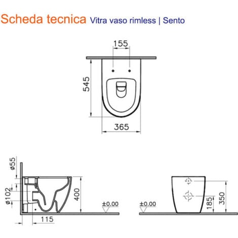 Sanitari Vitra filo parete di colore bianco lucido e scarico rimless