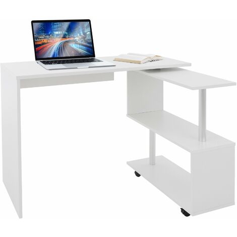 ML-Design Scrivania Angolare per Computer PC 150x88x75 cm Girevole a 90° Forma di L Tavolo ad Angolo con 4 Ruote Mensola a 3 Ripiani per Casa Ufficio Postazione di Lavoro Design Moderno Bianca