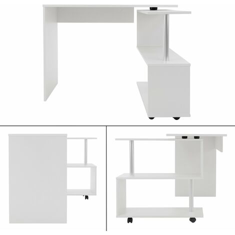 ML-Design Scrivania Angolare per Computer PC 150x88x75 cm Girevole a 90° Forma di L Tavolo ad Angolo con 4 Ruote Mensola a 3 Ripiani per Casa Ufficio Postazione di Lavoro Design Moderno Bianca