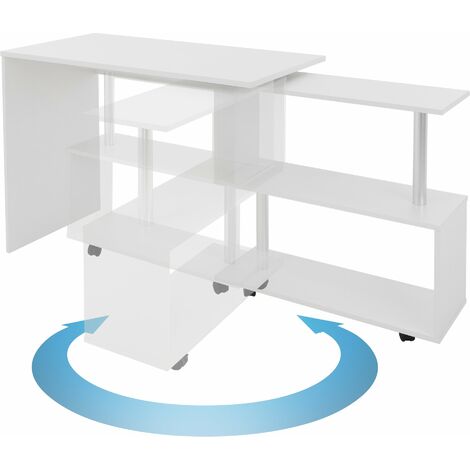 ML-Design Scrivania Angolare per Computer PC 150x88x75 cm Girevole a 90° Forma di L Tavolo ad Angolo con 4 Ruote Mensola a 3 Ripiani per Casa Ufficio Postazione di Lavoro Design Moderno Bianca