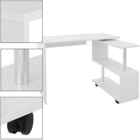 ML-Design Scrivania Angolare per Computer PC 150x88x75 cm Girevole a 90° Forma di L Tavolo ad Angolo con 4 Ruote Mensola a 3 Ripiani per Casa Ufficio Postazione di Lavoro Design Moderno Bianca