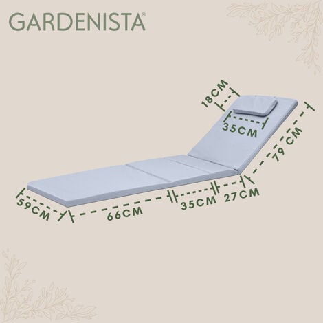 Gardenista Cuscino per lettino prendisole da esterno, cuscino da seduta pieghevole resistente all'acqua per lettino prendisole Allibert Keter con poggiatesta e rivestimento rimovibile, Grigio