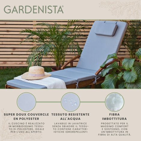 Gardenista Cuscino per lettino prendisole da esterno, cuscino da seduta pieghevole resistente all'acqua per lettino prendisole Allibert Keter con poggiatesta e rivestimento rimovibile, Grigio