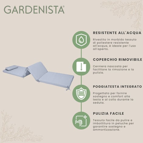 Gardenista Cuscino per lettino prendisole da esterno, cuscino da seduta pieghevole resistente all'acqua per lettino prendisole Allibert Keter con poggiatesta e rivestimento rimovibile, Grigio