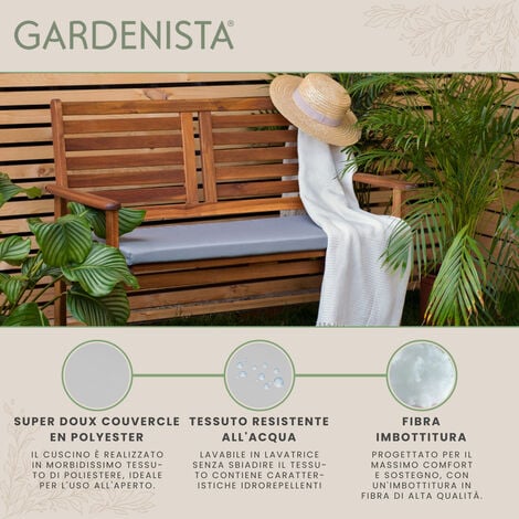 Gardenista Cuscino per Panca da Esterno, Cuscino per Panca da Esterno a 2 Posti Resistente all'Acqua con Rivestimento Rimovibile Facile da Pulire 117x39x5 cm, Grigio