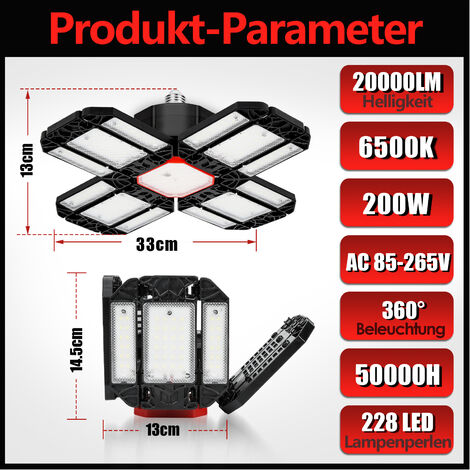 Hengda 200W LED illuminazione per sala luce per sala luce per officina orientabile a 360° luce per garage luce per sala espositiva