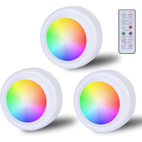 Faretto LED RGB a batteria con telecomando, 16 cambi di colore Luce per armadio dimmerabile Illuminazione per vetrina Illuminazione a LED wireless Lampada touch e funzione di memoria della batteria
