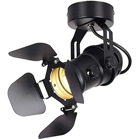 GOECO Plafoniera Industriale Retrò in Metallo Nero, Plafoniera LED Orientabile, Applique Murale Interna Vintage, Lampada da Soffitto Retro Vintage E27 Spot da Soffitto per Bar, Café, Salotto
