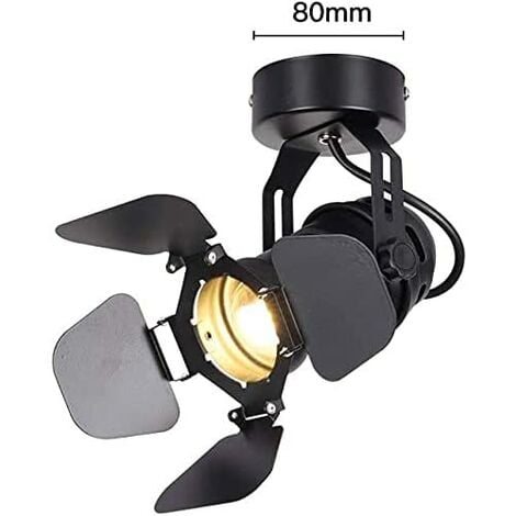 GOECO Plafoniera Industriale Retrò in Metallo Nero, Plafoniera LED Orientabile, Applique Murale Interna Vintage, Lampada da Soffitto Retro Vintage E27 Spot da Soffitto per Bar, Café, Salotto