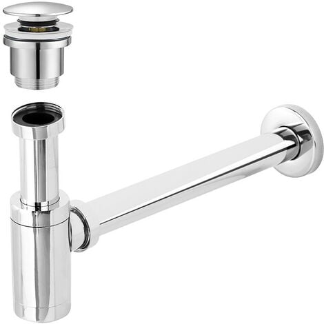 Sifone lavabo a canna tonda cromato completo di piletta click clack universale