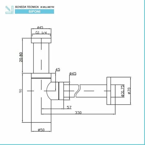 Sifone lavabo a canna tonda cromato completo di piletta click clack universale
