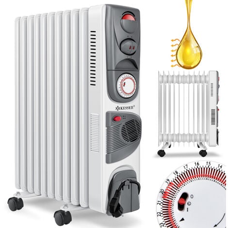 KESSER® Radiatore a olio - riscaldatore elettrico 2500W radiatore a olio riscaldatore elettrico timer mobile ventilatore spegnimento automatico controllo continuo della temperatura protezione contro i