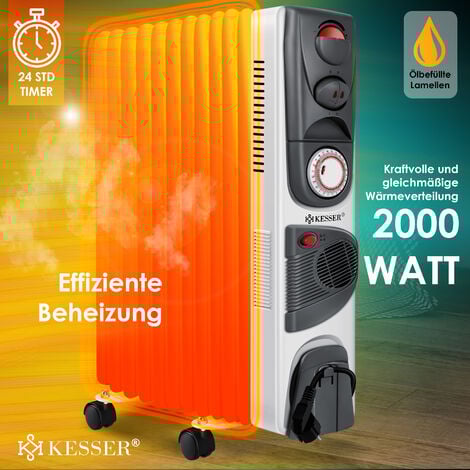 KESSER® Radiatore a olio - riscaldatore elettrico 2500W radiatore a olio riscaldatore elettrico timer mobile ventilatore spegnimento automatico controllo continuo della temperatura protezione contro i