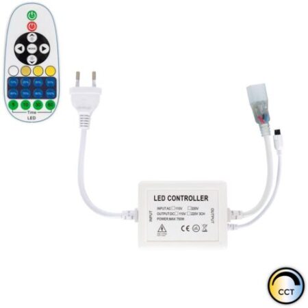 Controller Striscia LED CCT 220V AC 220 LED/m IP67 Larga 15mm Taglio 100 cm con Telecomando IR 23 Pulsanti Bianco