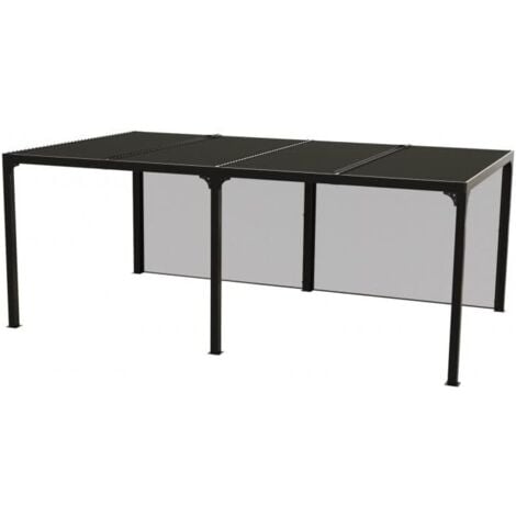 Pergola Bioclimatica 360X600cm in Alluminio XXL, con 2 Tende Colore Grigio Antracite su Lato 6,0m, a Movimento Manuale