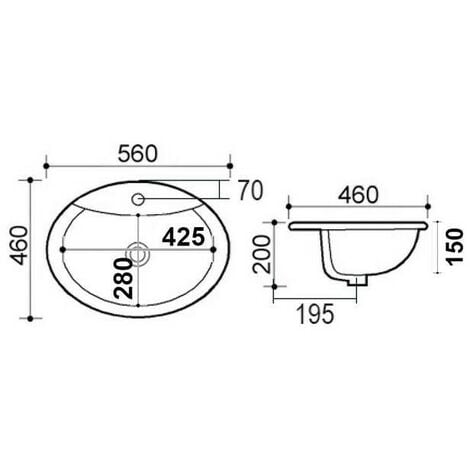 Lavabo sopra-piano bianco con foro rubinetto ls66 cm 56 x 46