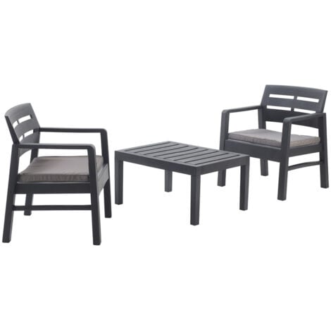 Dmora - Set salotto da esterno Alfio, Composizione da giardino con 2 poltrone e 1 tavolino, Salottino indoor e outdoor con cuscini, 100% Made in Italy, Antracite