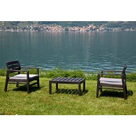 Dmora - Set salotto da esterno Alfio, Composizione da giardino con 2 poltrone e 1 tavolino, Salottino indoor e outdoor con cuscini, 100% Made in Italy, Antracite