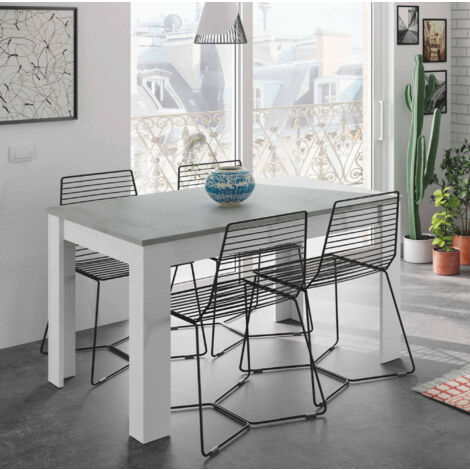 Dmora - Tavolo allungabile Abudula, Consolle estensibile per sala da pranzo, Tavolo apribile da cucina con prolunga, 140/190x90h78 cm, Cemento e Bianco