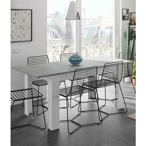 Dmora - Tavolo allungabile Abudula, Consolle estensibile per sala da pranzo, Tavolo apribile da cucina con prolunga, 140/190x90h78 cm, Cemento e Bianco