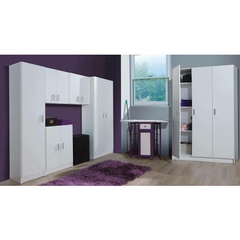 Dmora - Armadio multiuso grande Ranuncolo, Guardaroba ausiliario a 3 ante, Scarpiera con ripiani, Mobile porta scope, 109x37h180 cm, Bianco