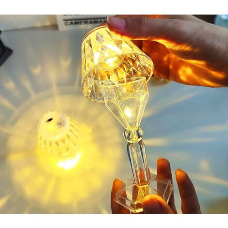 Mini Lampada Led Tavolo Senza Fili Effetto Cristallo Luce Calda Diamantata