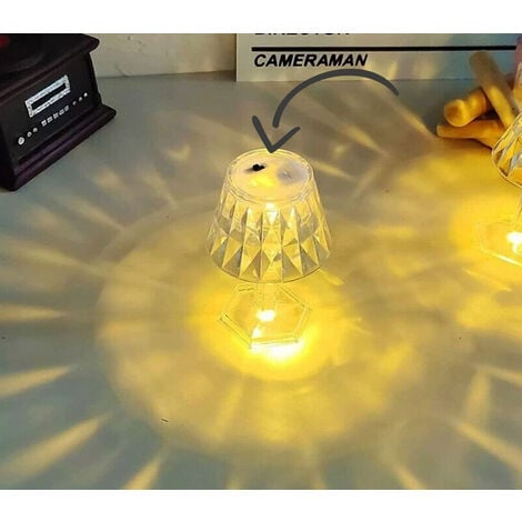 Mini Lampada Led Tavolo Senza Fili Effetto Cristallo Luce Calda Diamantata