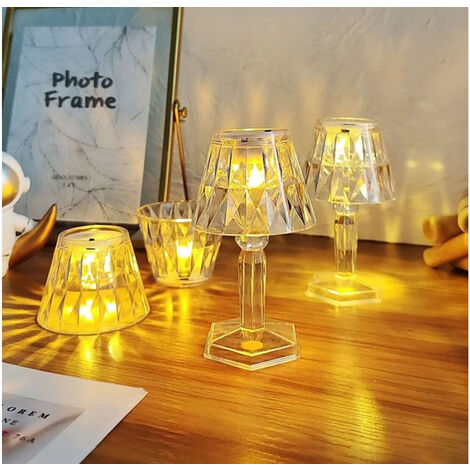 Mini Lampada Led Tavolo Senza Fili Effetto Cristallo Luce Calda Diamantata