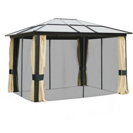 Outsunny Gazebo da Giardino 3x3.6m con Zanzariera e Tetto in Policarbonato