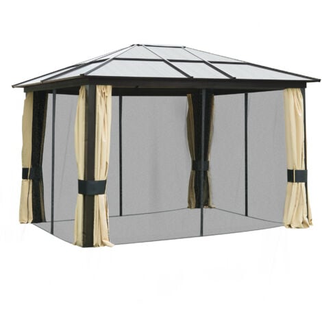 Outsunny Gazebo da Giardino 3x3.6m con Zanzariera e Tetto in Policarbonato