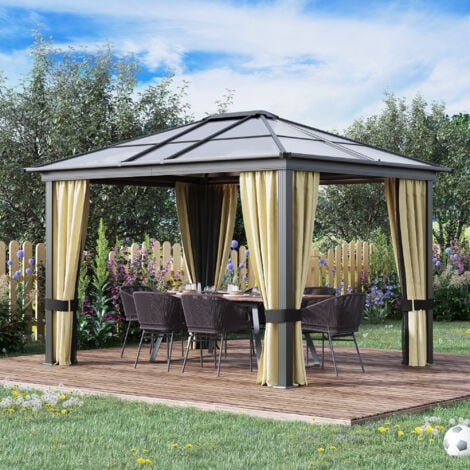 Outsunny Gazebo da Giardino 3x3.6m con Zanzariera e Tetto in Policarbonato