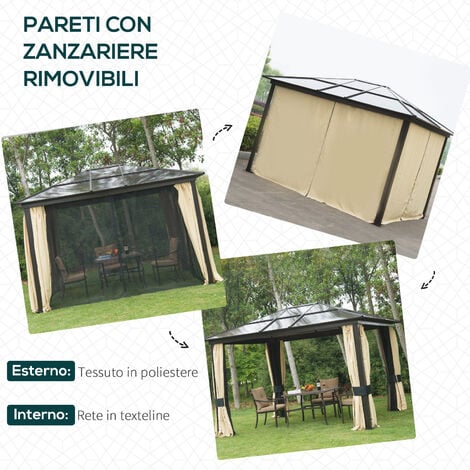 Outsunny Gazebo da Giardino 3x3.6m con Zanzariera e Tetto in Policarbonato