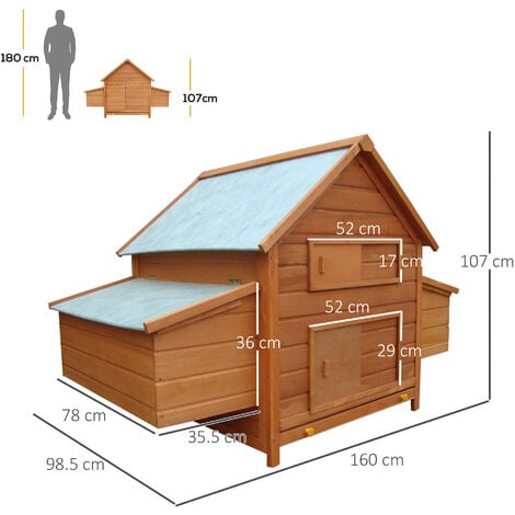PawHut Pollaio Gabbia per galline da Esterno o Giardino in Legno Impermeabile