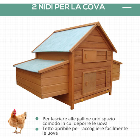 PawHut Pollaio Gabbia per galline da Esterno o Giardino in Legno Impermeabile