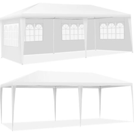 GOPLUS Gazebo a Doppio Tetto, Gazebo Antizanzare da Giardino, Antivento e Antipioggia, Facile da Trasportare, Struttura in Metallo, Bianco, 6x3x2,5 m