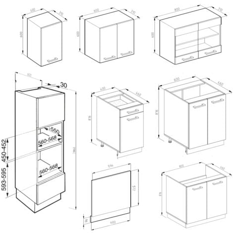Cucina componibile R-Line, Casa di campagna bianca/bianco, 300 cm con armadio alto, senza piano di lavoro, Vicco
