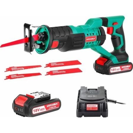 Sega a gattuccio, HYCHIKA 18V Sega Universale Multifunzionecon Luce LED, Velocit¨¤ 0-2800SPM, 2x2000 mAh Batterie, Ricarica rapida da 1 ora, ideale per il taglio di legno e metallo