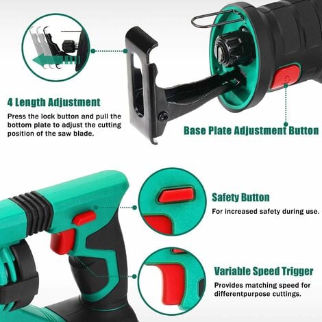Sega a gattuccio, HYCHIKA 18V Sega Universale Multifunzionecon Luce LED, Velocit¨¤ 0-2800SPM, 2x2000 mAh Batterie, Ricarica rapida da 1 ora, ideale per il taglio di legno e metallo