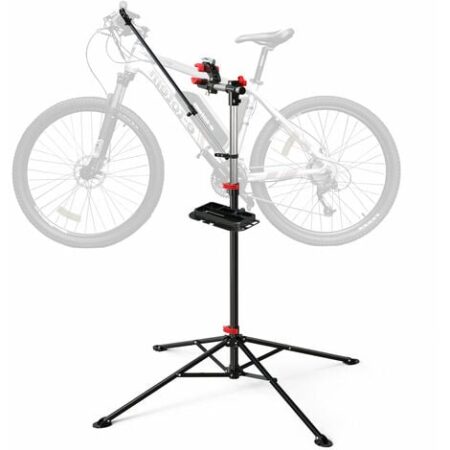 VOUNOT Cavalletto Bici Pieghevole con Vaschetta Porta Attrezzi, Stand Supporto Riparazione Bicicletta, Altezza Regolabile Girevole 360°