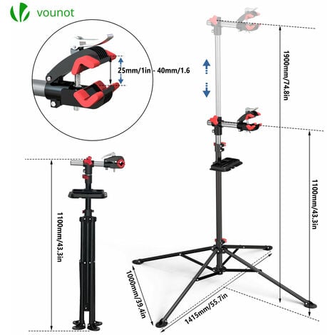 VOUNOT Cavalletto Bici Pieghevole con Vaschetta Porta Attrezzi, Stand Supporto Riparazione Bicicletta, Altezza Regolabile Girevole 360°