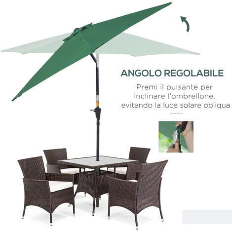 Outsunny Ombrellone da Giardino Inclinabile in Alluminio e Poliestere