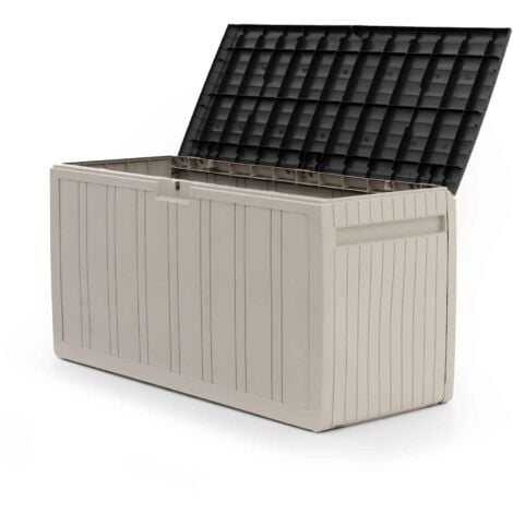 Baule Contenitore Fabbricato in Resina Gardiun Top 117x45,5x57,50 cm 270L Montaggio a Clic  Sistema di Chiusura per Lucchetto Design Bicolore