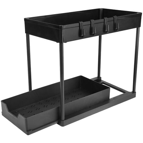 Scaffale portaoggetti sotto lavello a 2 livelli con cassetto scorrevole  per cucina e bagno-scaffale portaspezie nero
