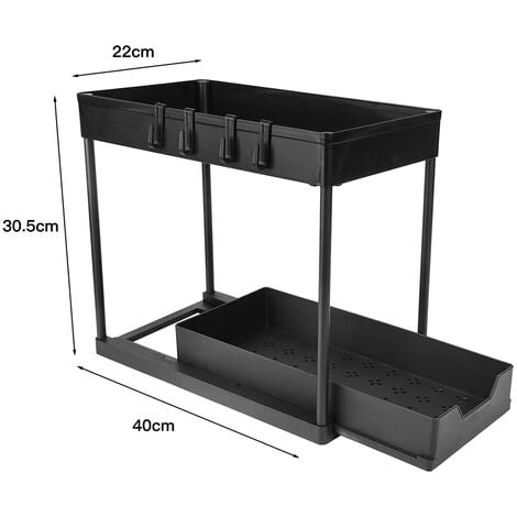 Scaffale portaoggetti sotto lavello a 2 livelli con cassetto scorrevole  per cucina e bagno-scaffale portaspezie nero
